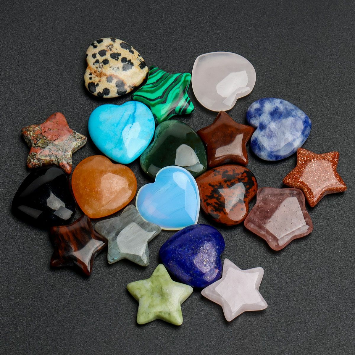 10/30PCS Natural Crystal Quartz Carved Heart Stars Shaped Healing Love Gemstone