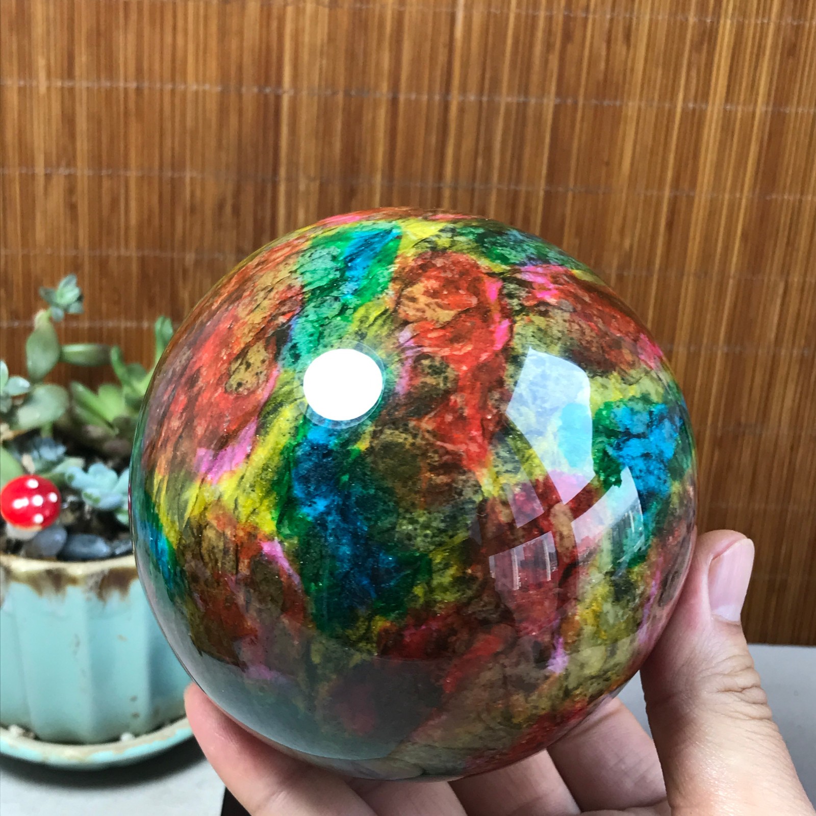 Natural “Seven Colors Jade” sphere Ball -Taiwan China 1.84kg Base Random A5803