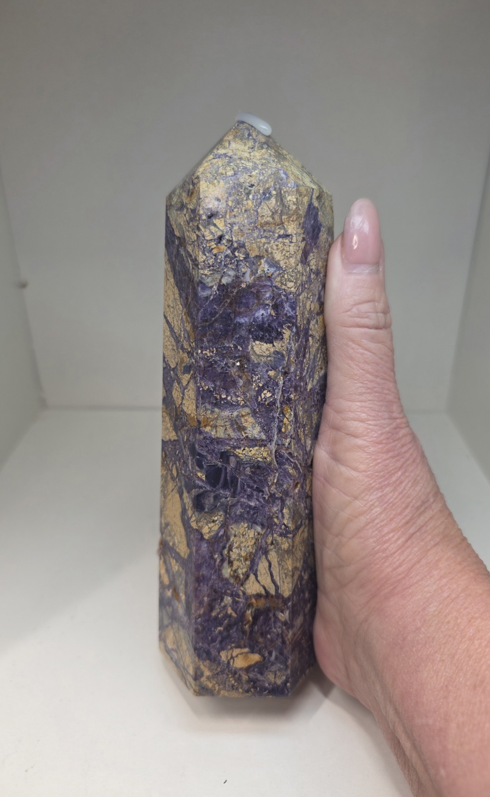 Root Fluorite Tower 2 lb Purple Gold Brecciated Crystal Point Statement Piece