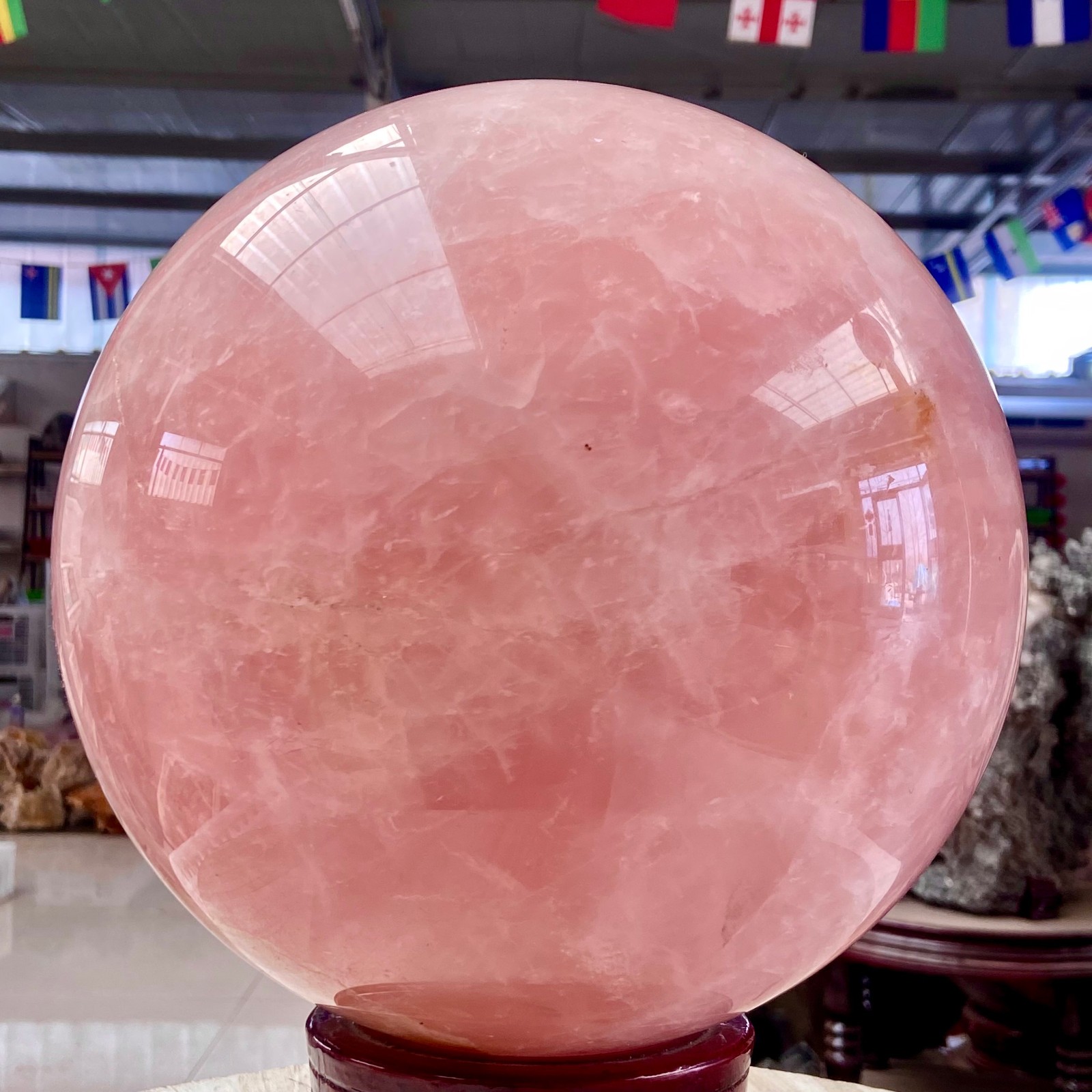 41LB Large Natural Pink Rose Quartz Sphere Crystal Ball Reiki Healing