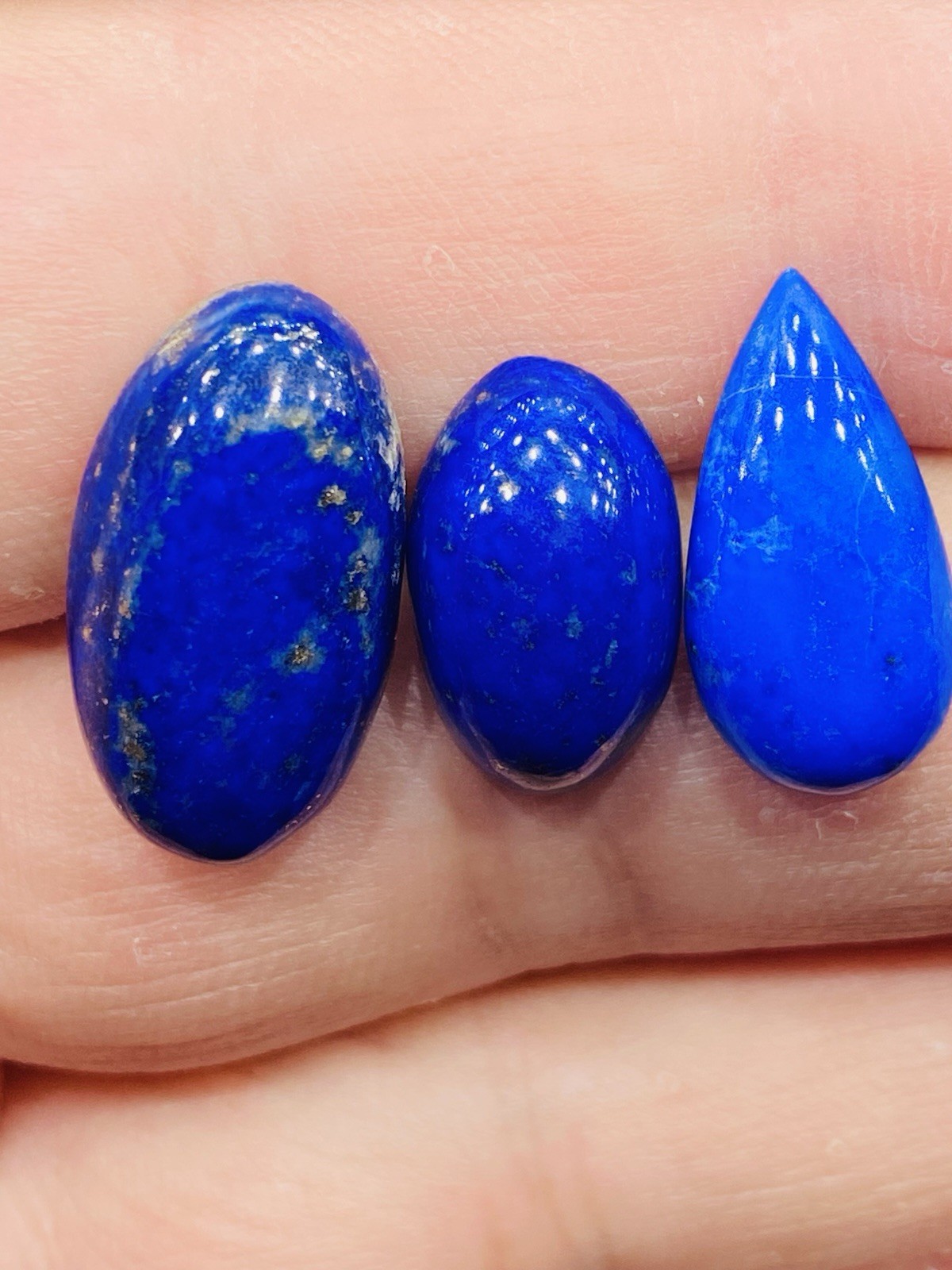 Natural Lapis Lazuli Cabochon Polished Gemstone from Afghanistan 3 Beautiful Pcs