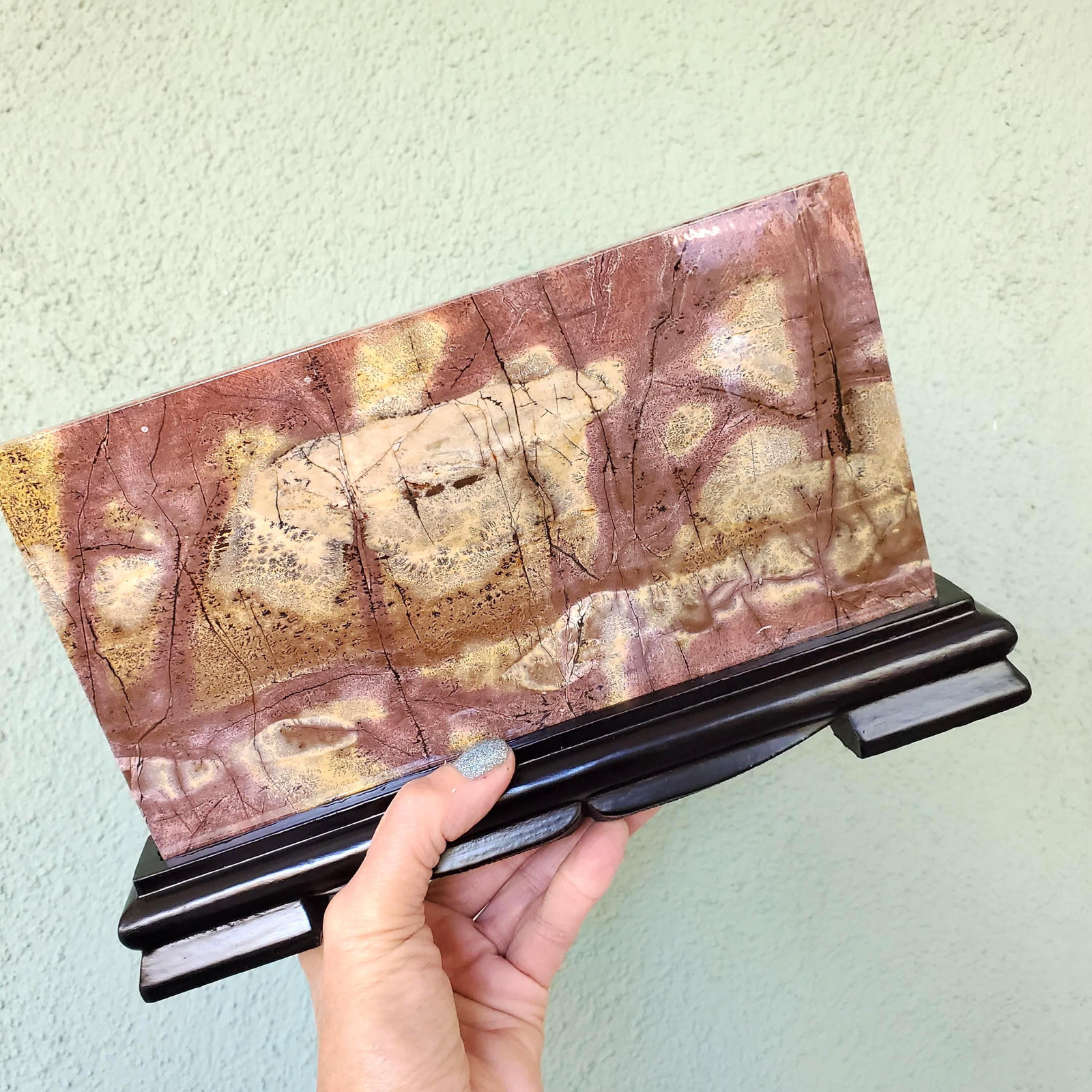 Picture Jasper Dendritic Display Crystal Statement Slab FREE Wood Stand 847 gra