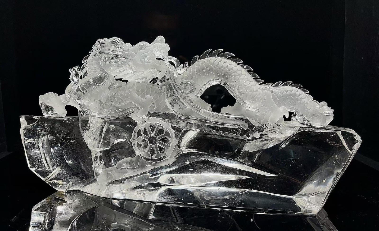 15.3LB Natural clear crystal quartz Carved dragon Reiki energy Decor+Stand