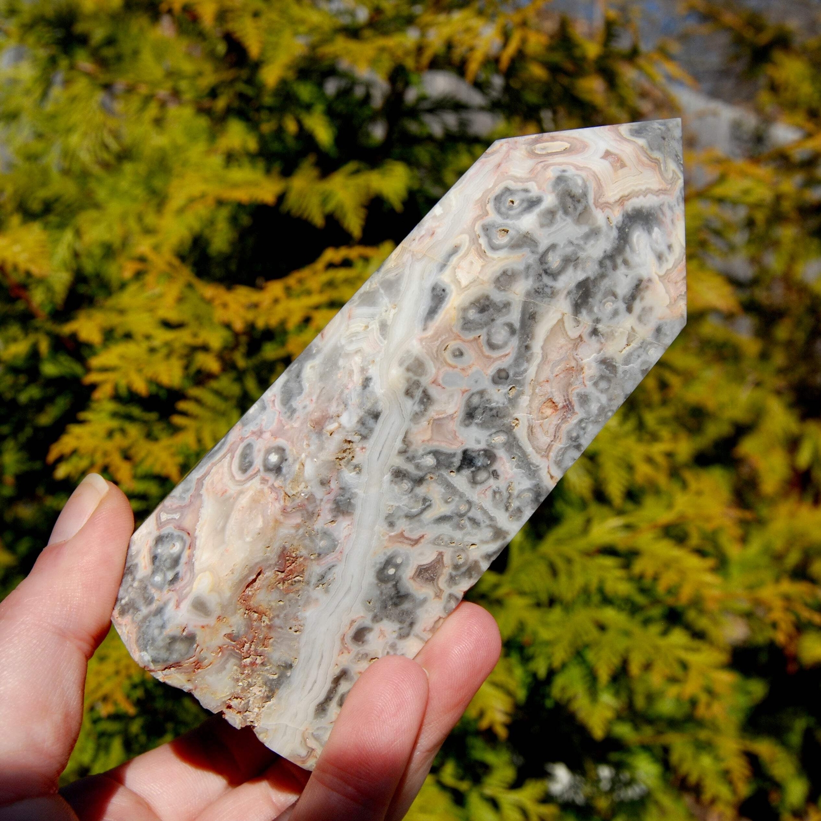 5.25in 1.2lb Pink Crazy Lace Agate Crystal Tower, Mexico