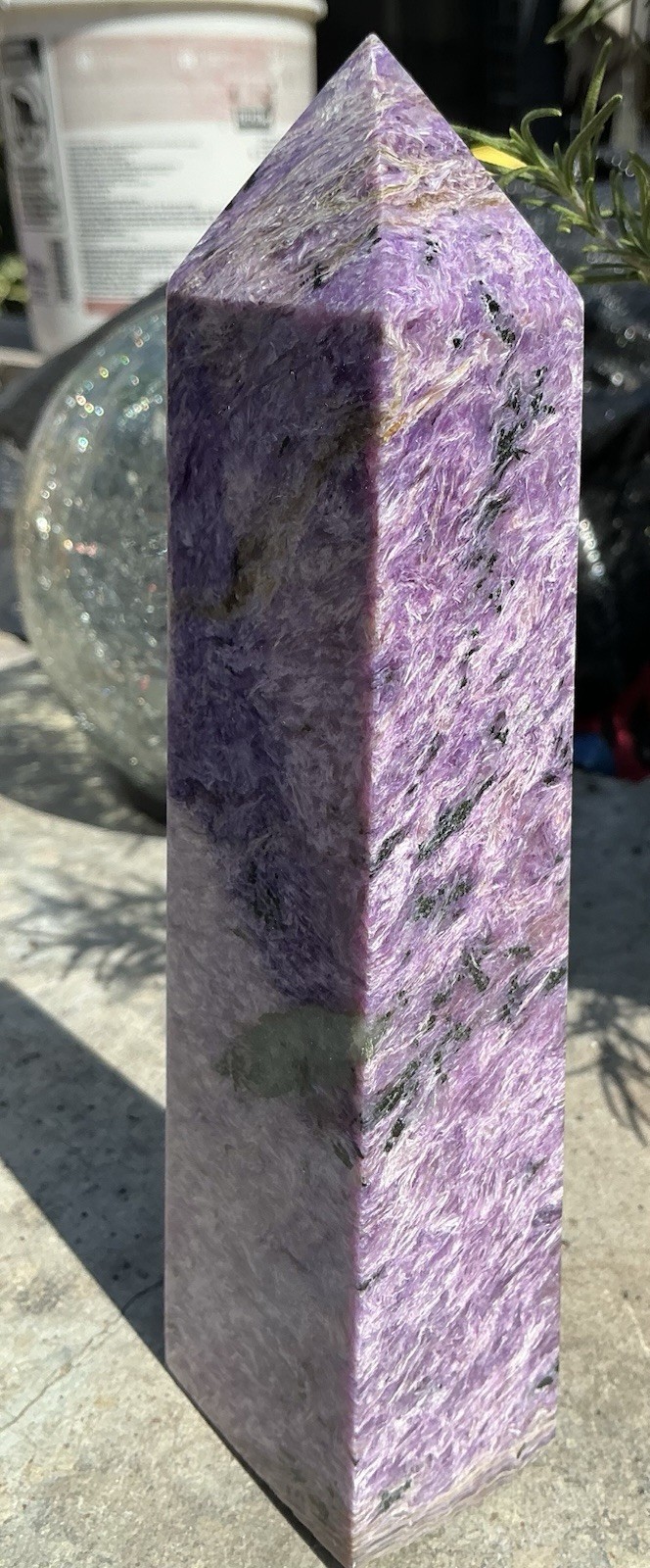 1 lb 3.6oz / 6.95 inches Purple CHAROITE Polished Gemstone Point Tower Generator