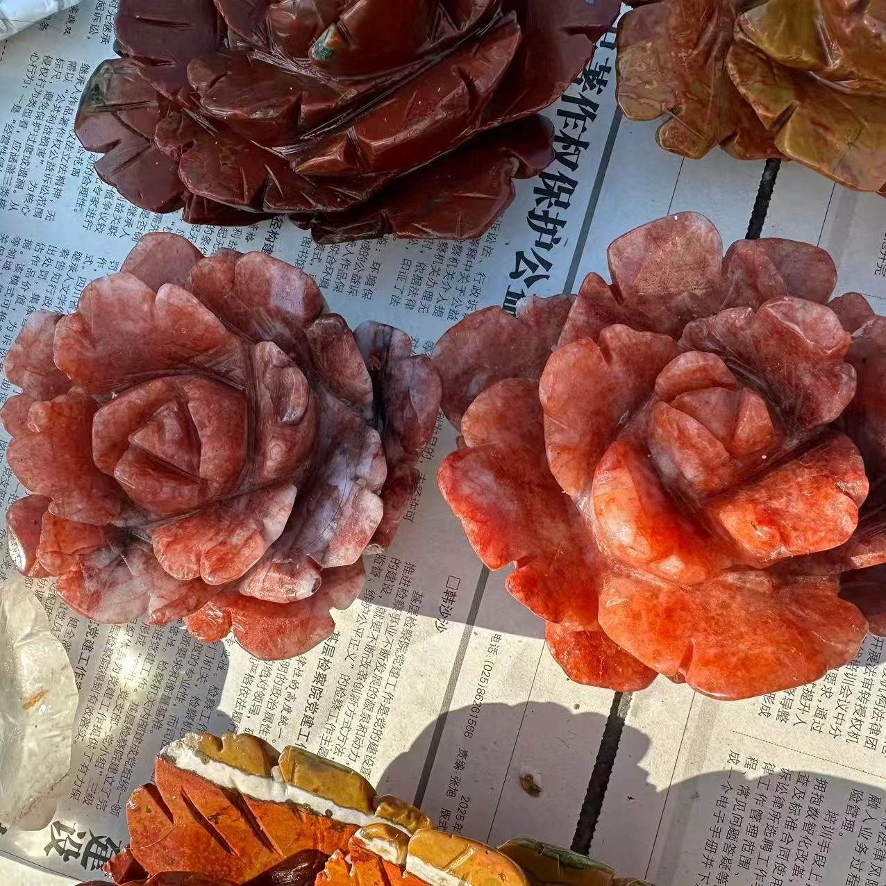 1PC Natural Red gum flower Quartz Carved Flower Skull Crystal Reiki Decor Gift