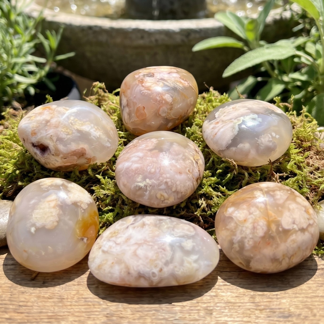 Flower Agate Crystal Palm Stone Gemstone Home Decor Carving Supply