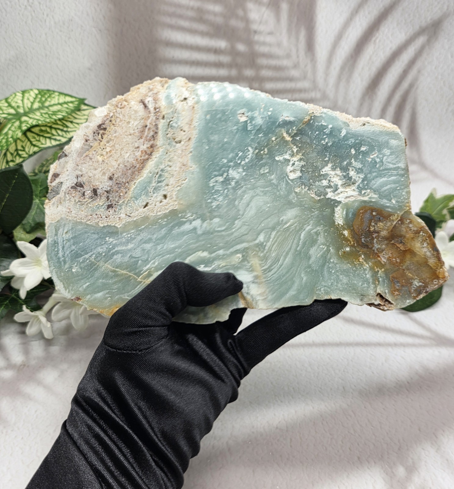 Caribbean Calcite Slab w Metal Stand Natural Blue Calcite Display 2 lb 8 oz
