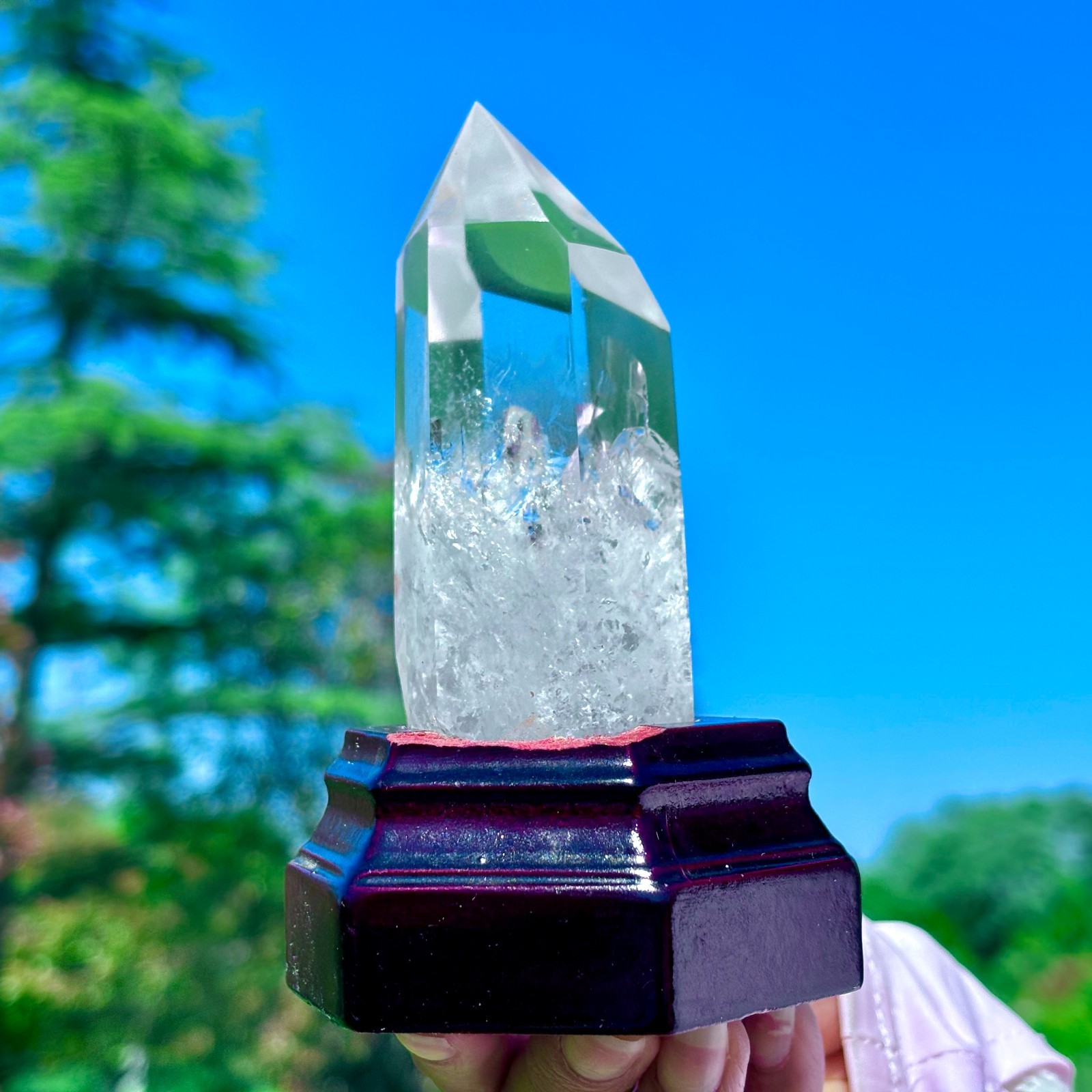 249G Natural Clear White Crystal Obelisk Transparent Quartz Energy Column Reik