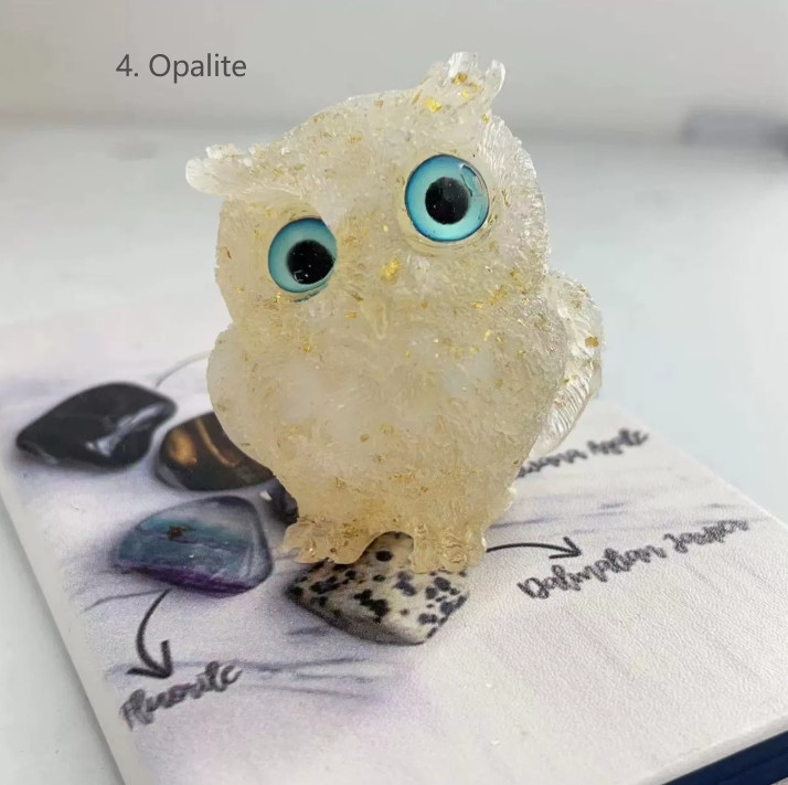 5PCS Natural Crystal Owl Carving Birds Figurine Decor Healing Stone Animals Gift