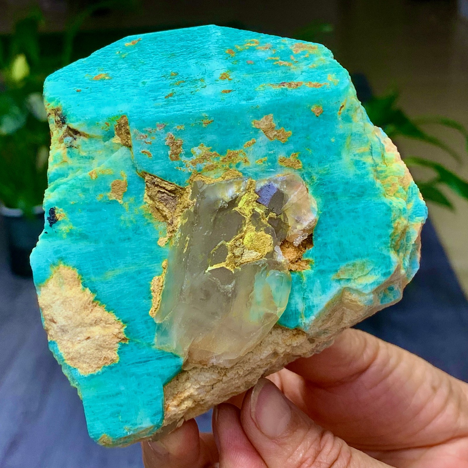 1.58LB Rare!! Natural beautiful Amazonite with Quartz Crystal Specimen Rough