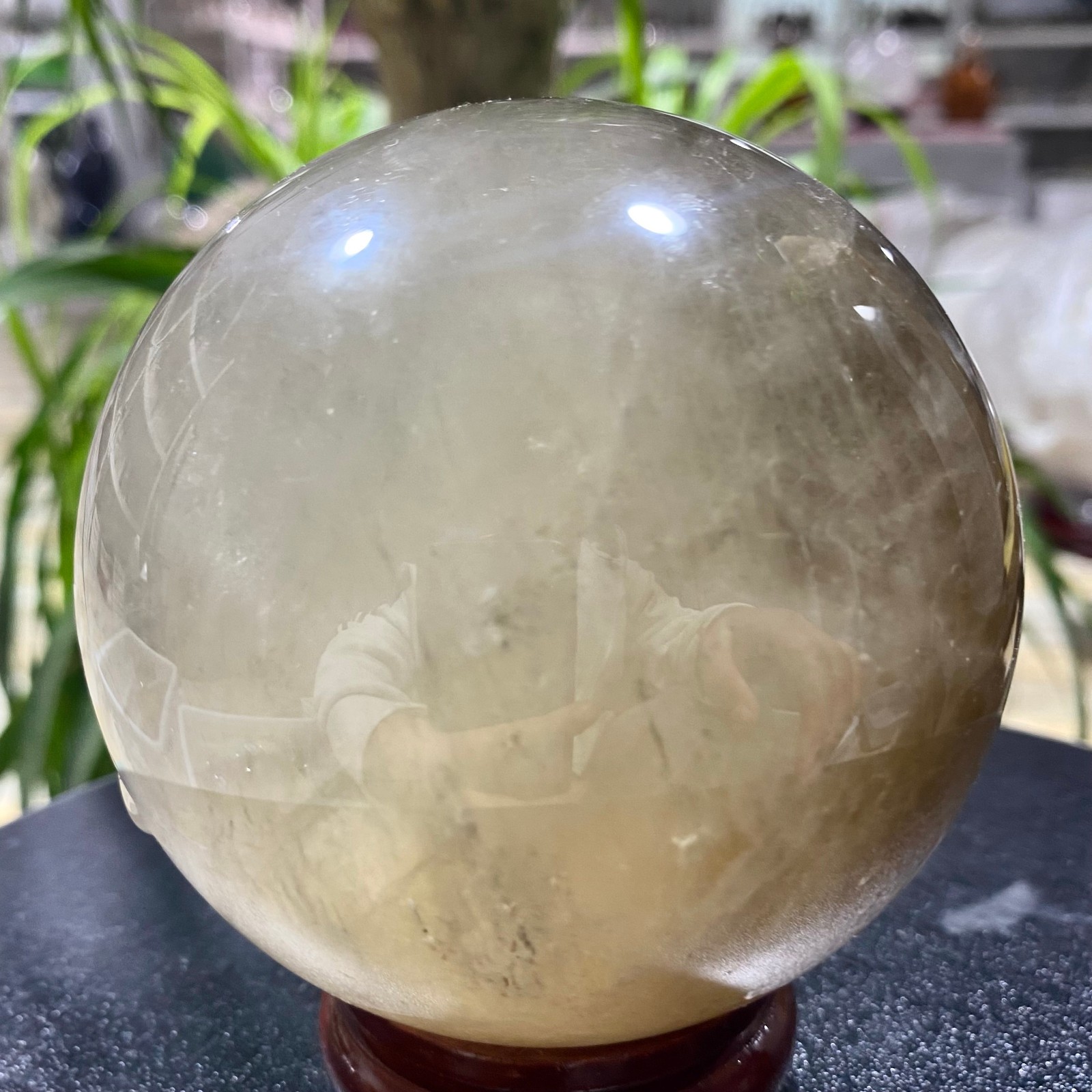 2.42LB Natural tea crystal Quartz ball raw stone polished sphere Energy Healing