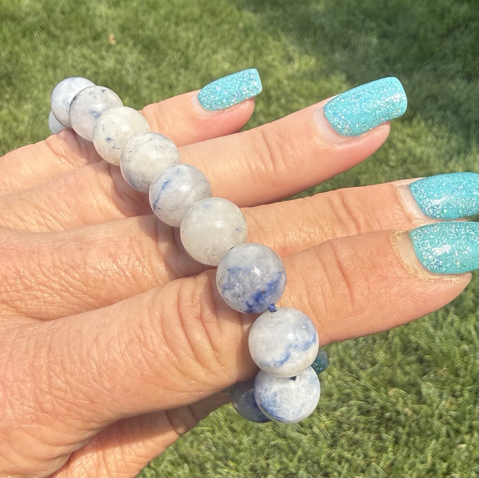 Natural Dumortierite in Quartz 8mm Stretch Bracelet Blue Inclusion Crystal Stone