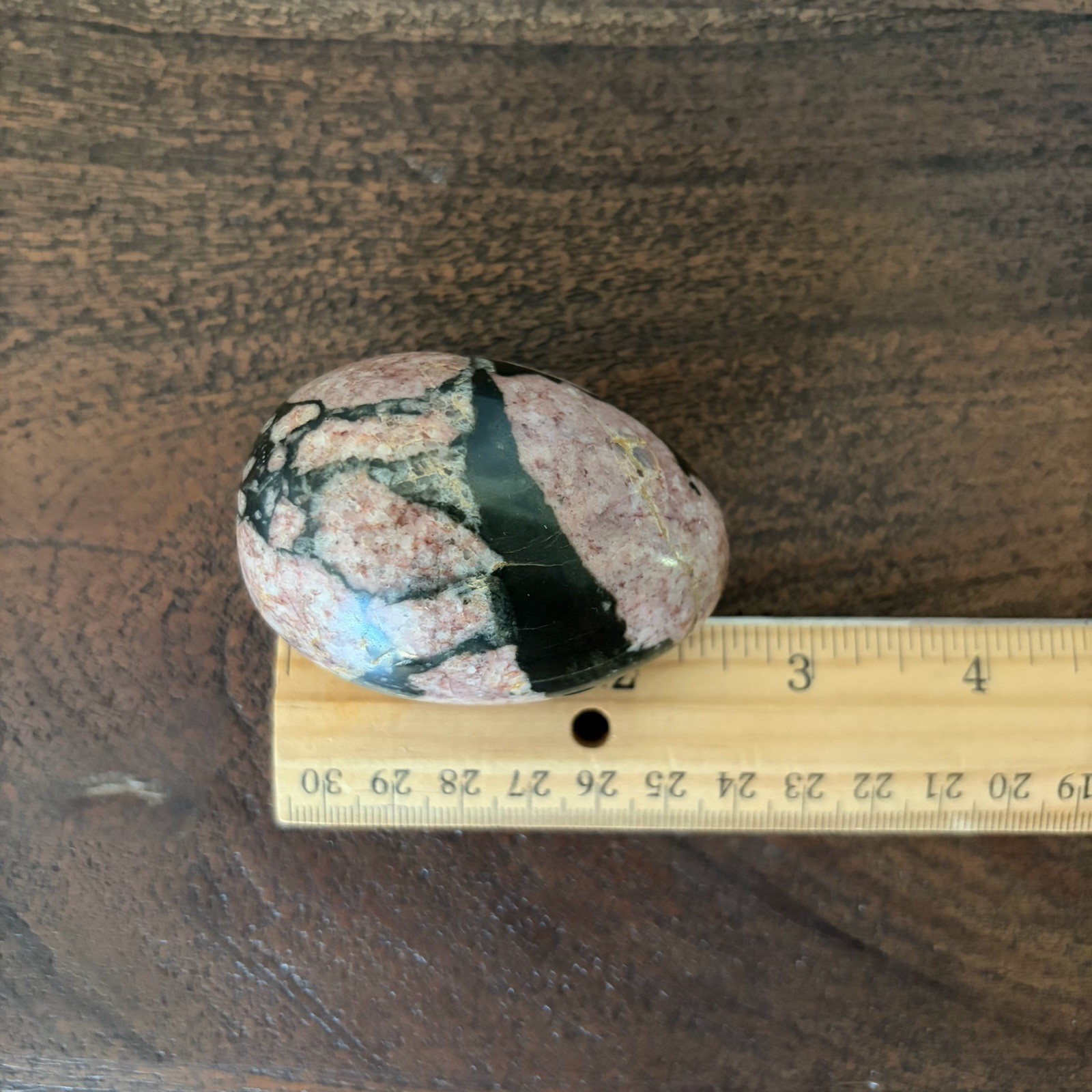 Polished and Carved RHODONITE Egg Natural Mineral Specimen Pink And Black 2.5”