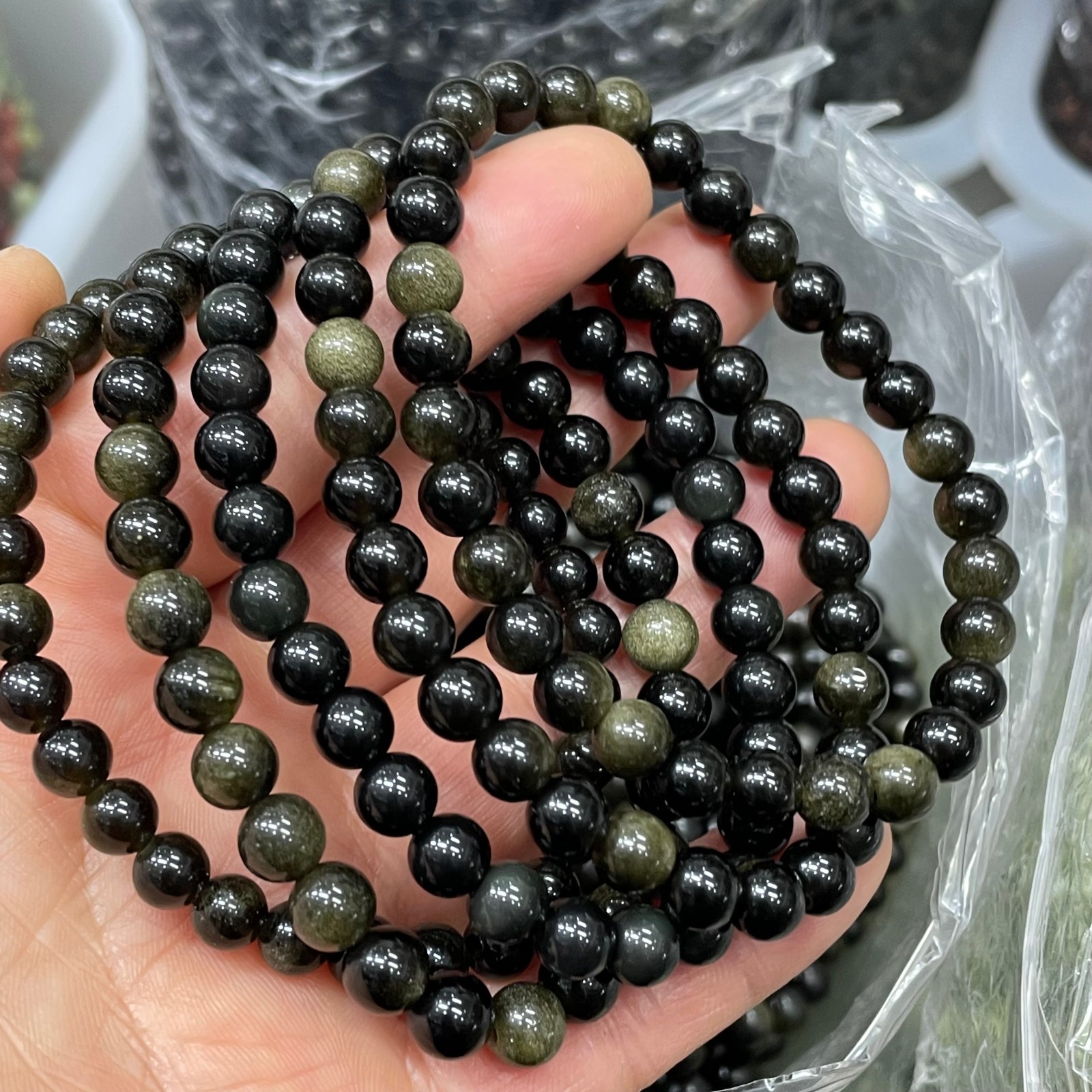 6mm 10pcs Wholesale obsidian Beaded Stretch Bracelet