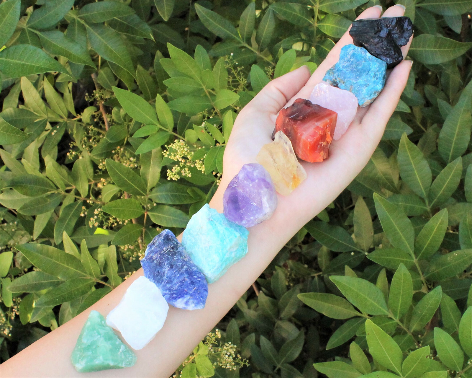 Beginners Crystal Kit 10 pcs in Velvet Pouch: Most Popular Rough Crystals LARGE