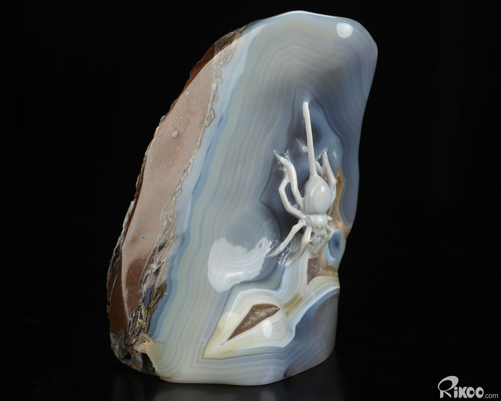 5.4″ Banded Agate Hand Carved Crystal Spider Sculpture, Crystal Healing