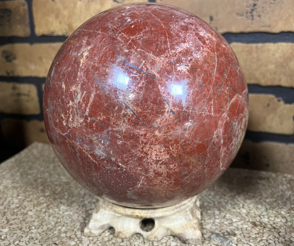 15 LB Red Vein Jasper Sphere Natural Polished Crystal Stone Home Decor Display