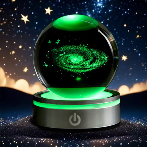 3D Galaxy Crystal Ball with LED Stand, 80mm Glass Sphere Decorative milky way