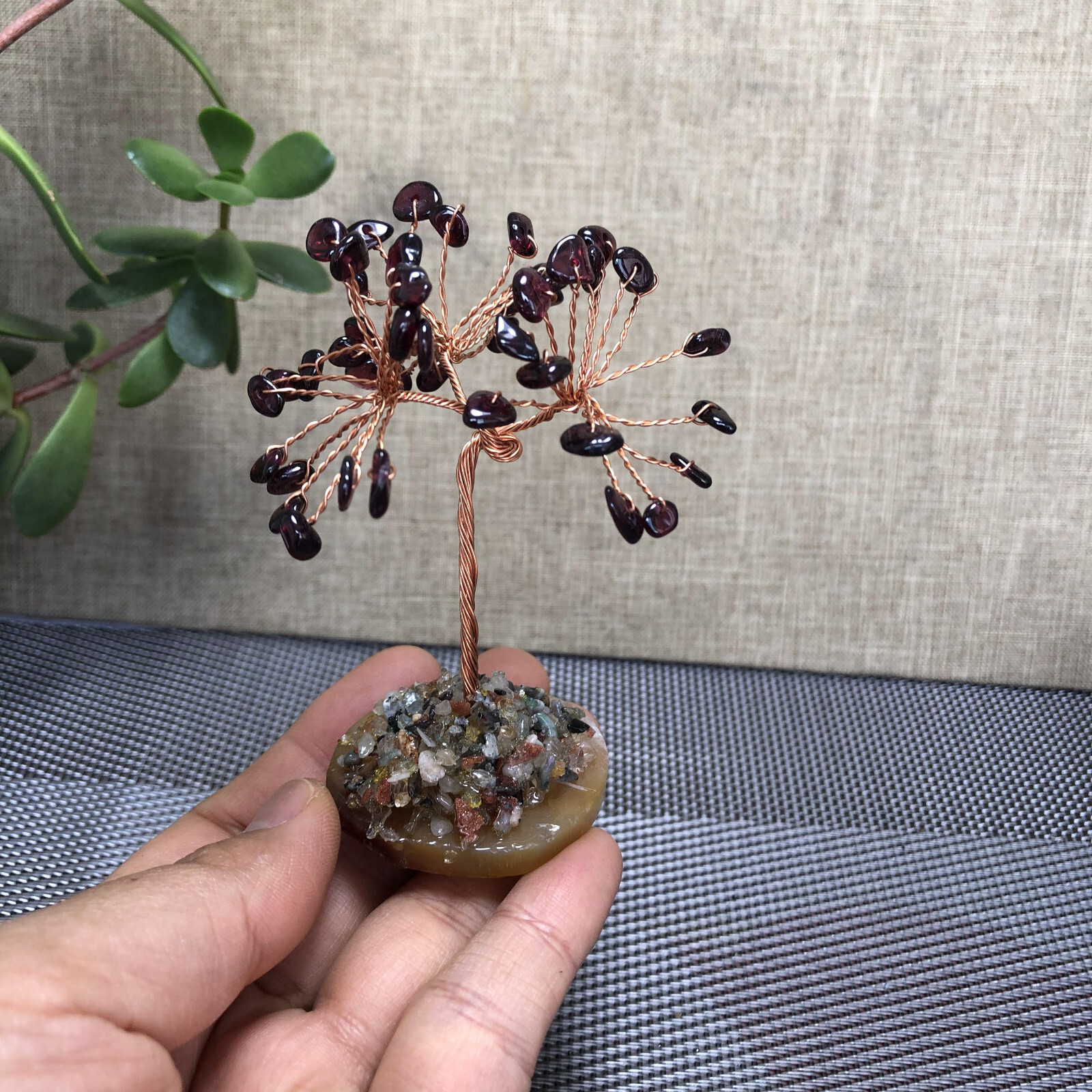 Natural beautiful garnet crystal hand woven tree home decoration Love Gift 100mm