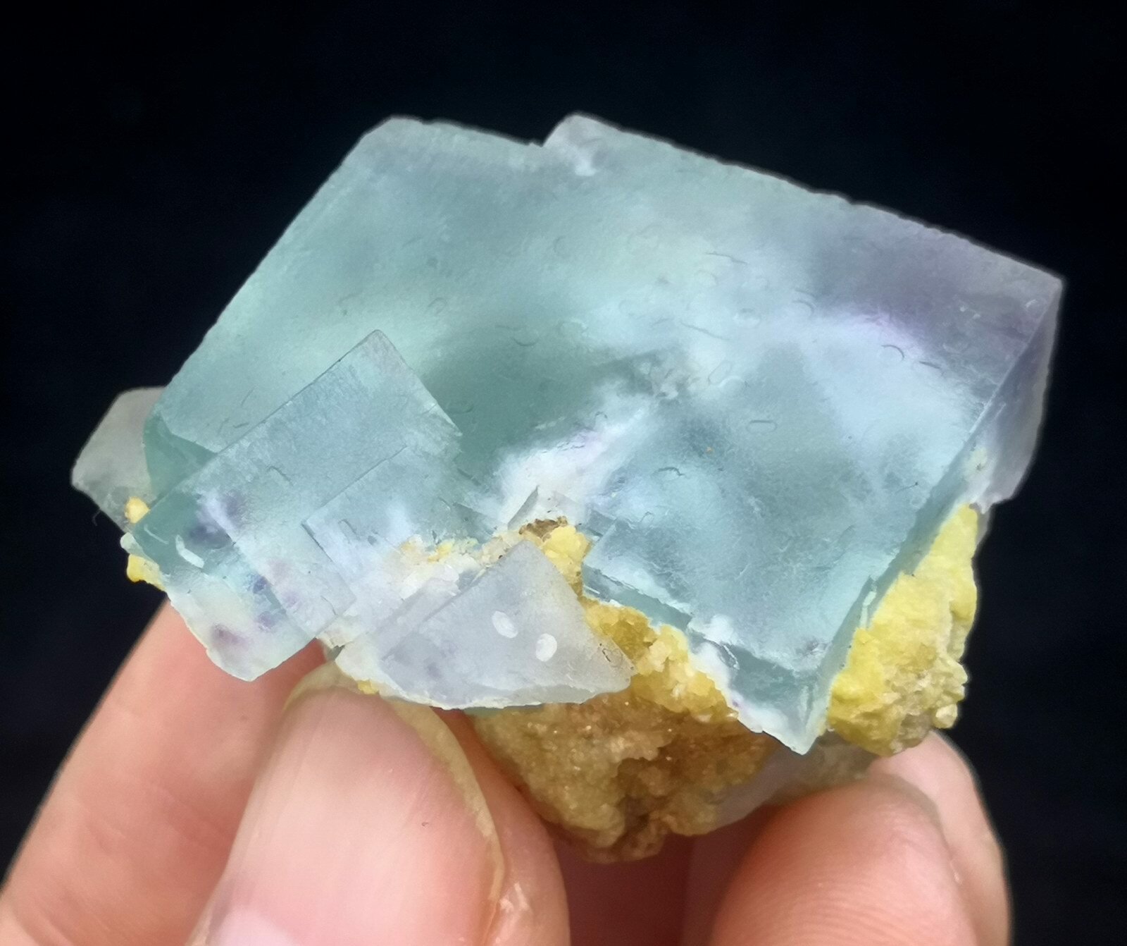 36mm Bi-COLOR Stepped cubic Fluorite with Siderite from China B8961