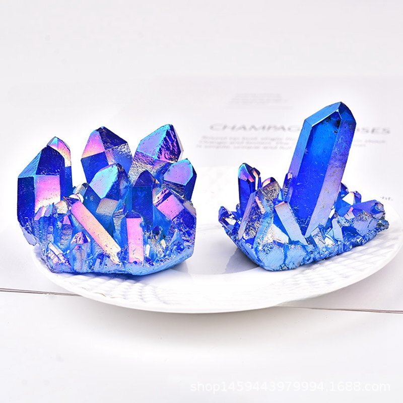 50g Natural Aura Blue Titanium Ore Stone Quartz Crystal Cluster Energy Specimen