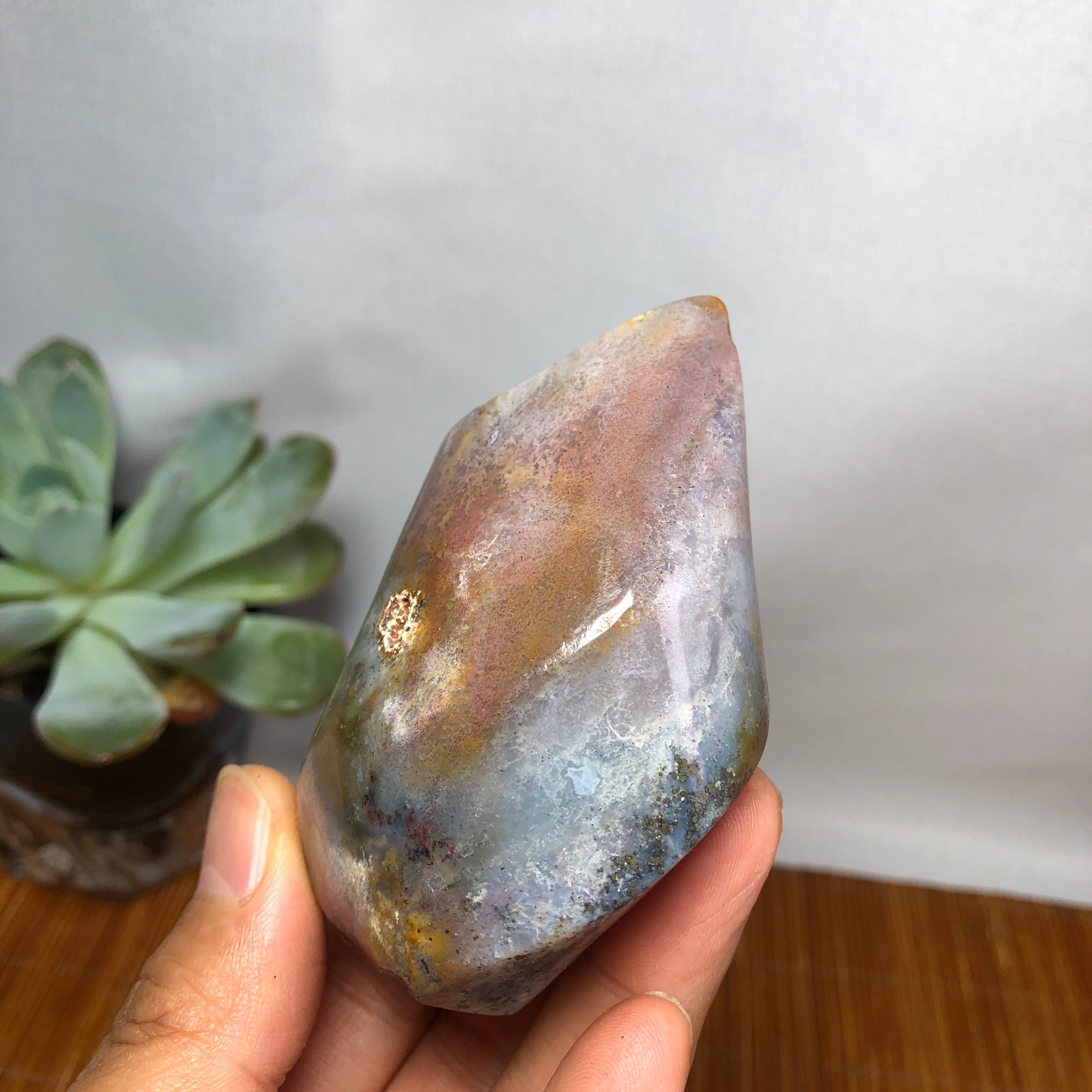 Natural Ocean Jasper torch Hand carve polish/rough Crystal free standing A7186