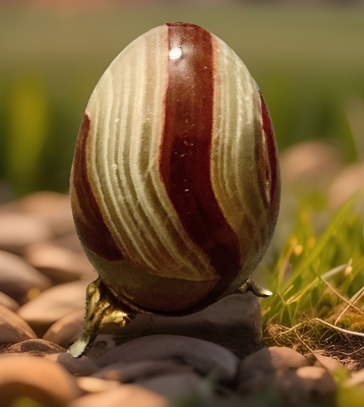 Polished Banded Onyx Egg On Brass Stand