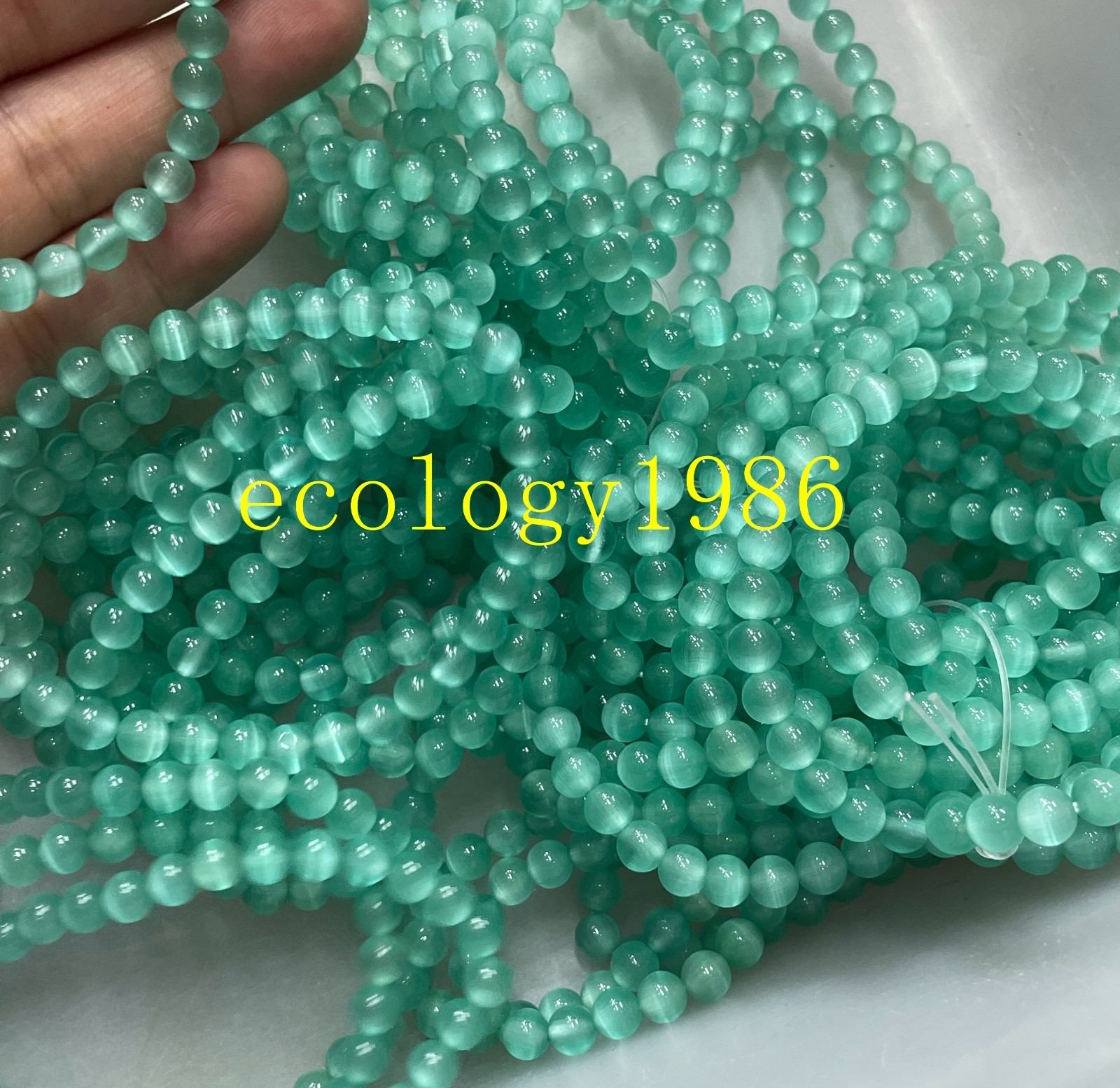 Glass Cat Eye Beads Round Beads 6mm Bracelet decor 7.5″ 10pcs