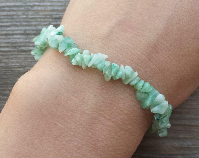 NATURAL GREEN AVENTURINE STONE GEMSTONE STRETCHY CHIP BRACELET