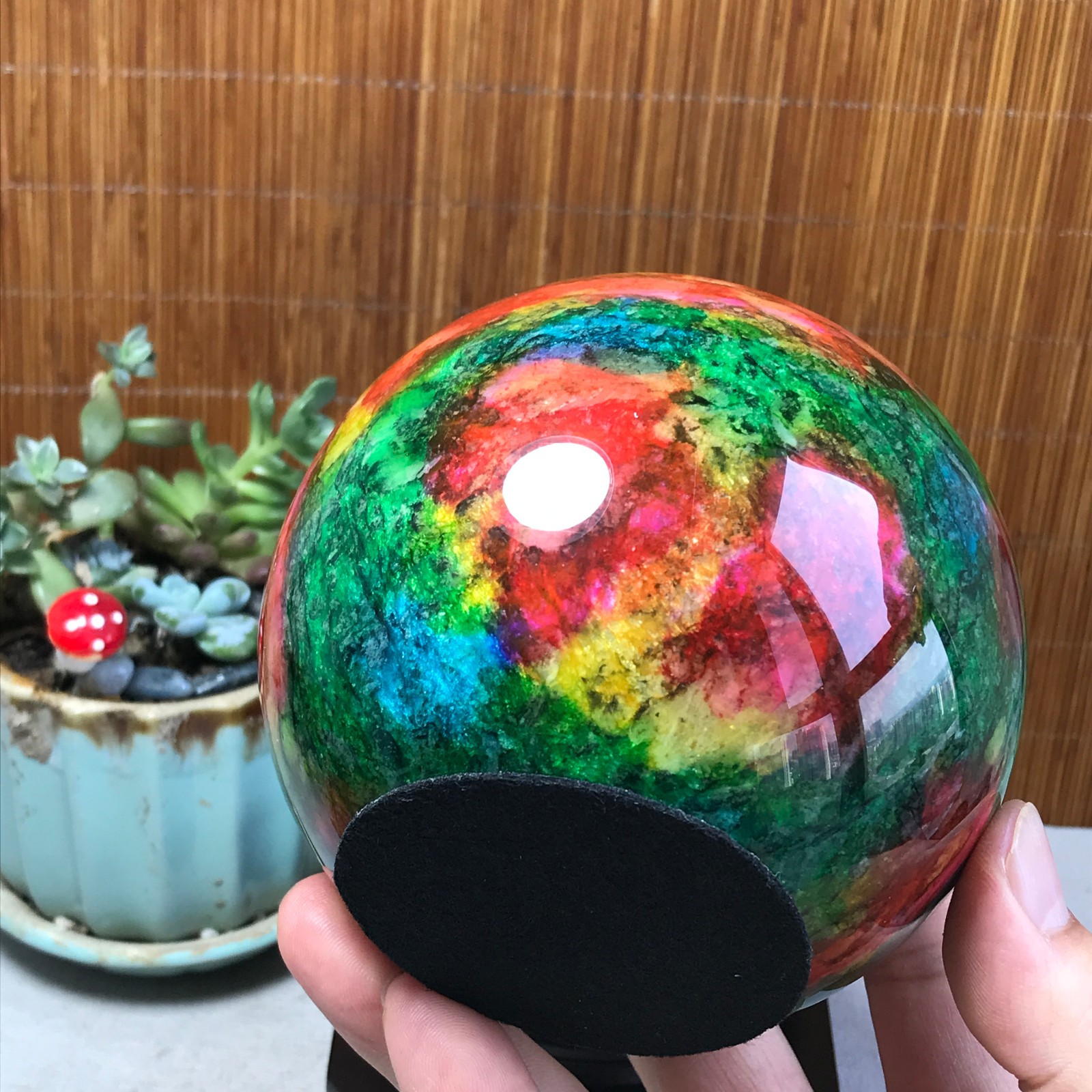Natural “Seven Colors Jade” sphere Ball -Taiwan China 1.86kg Base Random A5804
