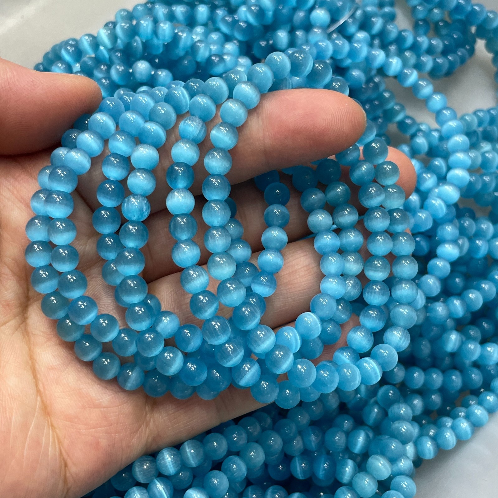 10pcs Glass Cat Eye Beads Round Beads 6mm Bracelet decor 7.5″