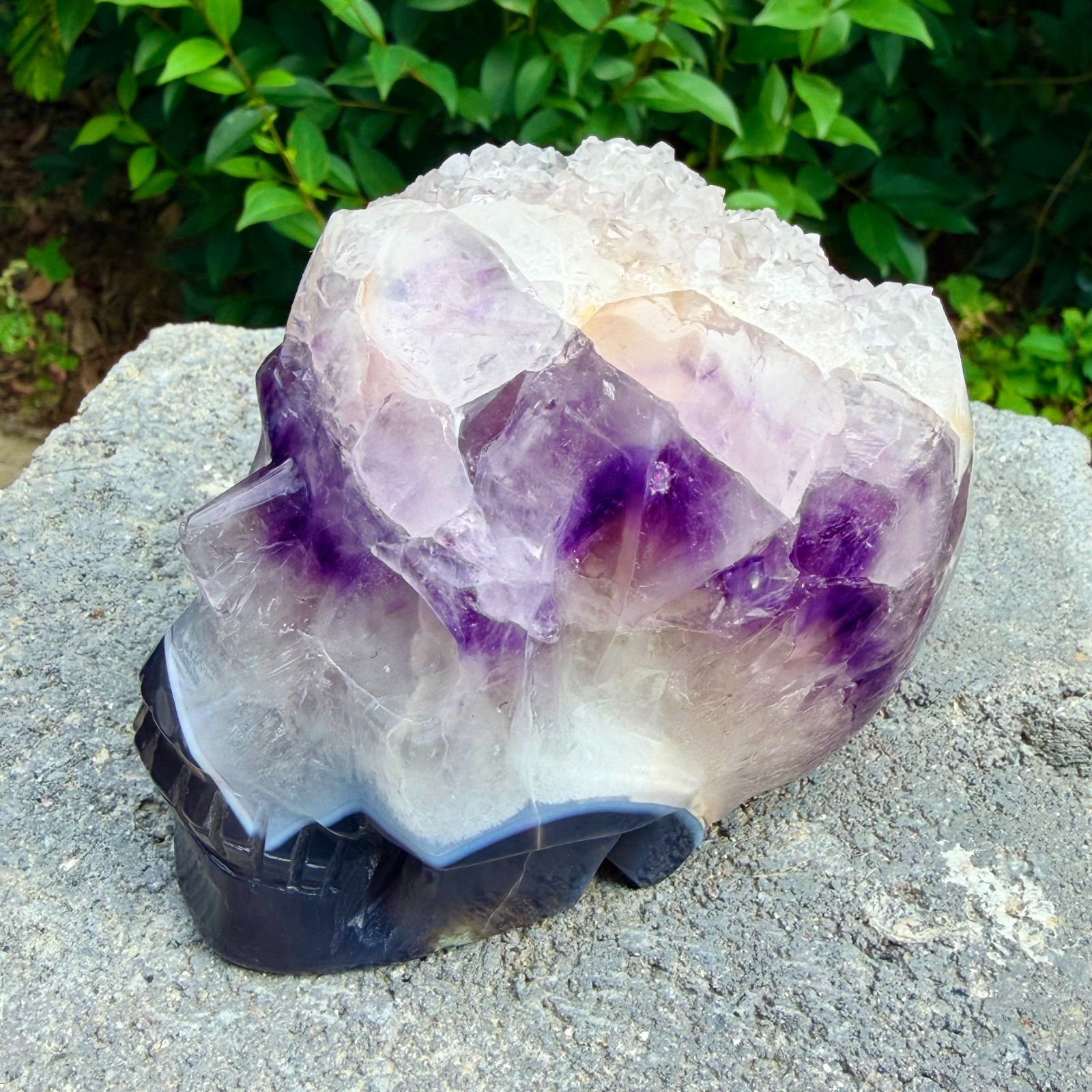1.87lb Amethyst agate crystal cave skull, Rare hand carved skull specimen