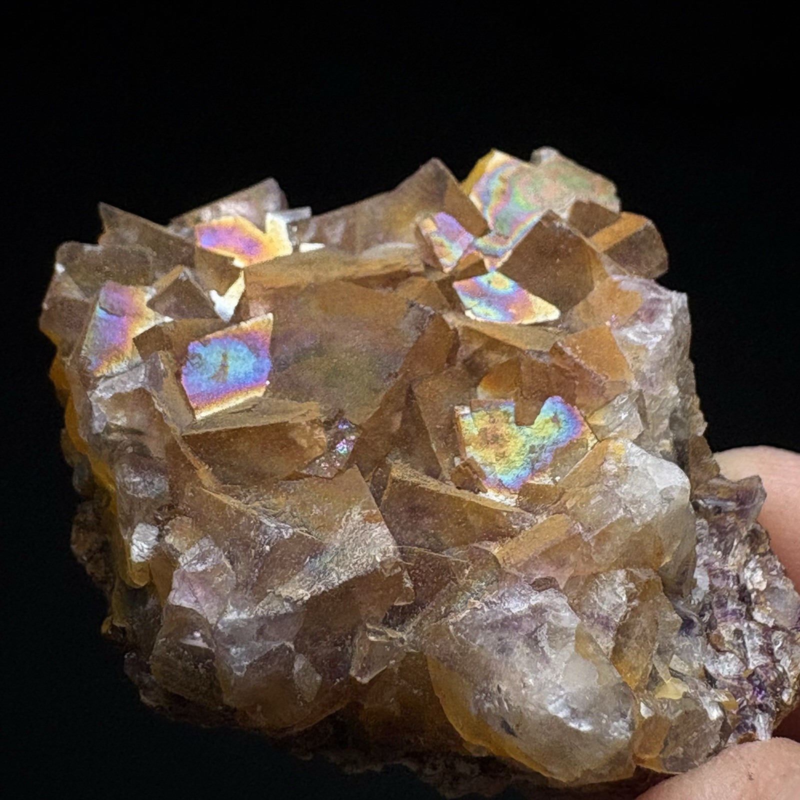 Natural Iridescent Cubic Fluorite Rainbow Flash Specimen Raw Stone China J77