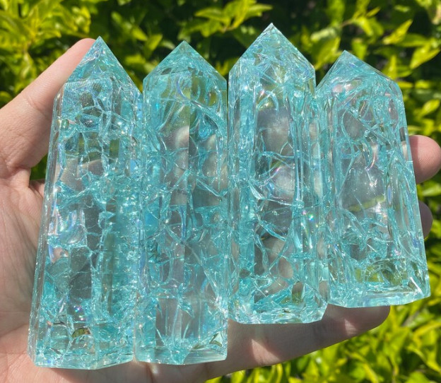 3.15″-3.54″ Natural Blue Crackle Quartz Crystal Tower – Healing Crystal Obelisk