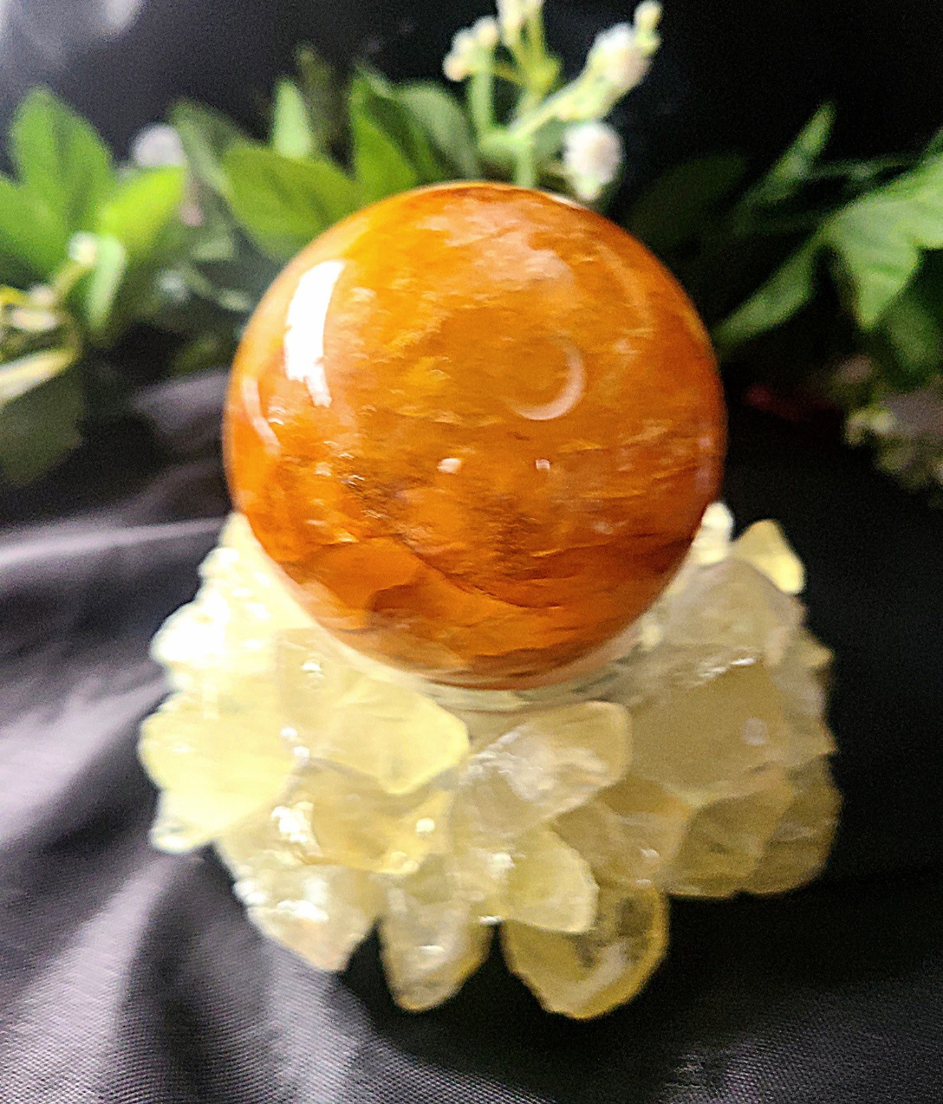 Large 4″ Pretty Citrine Quartz Tea Light or Sphere Stand Crystal Ball Holder