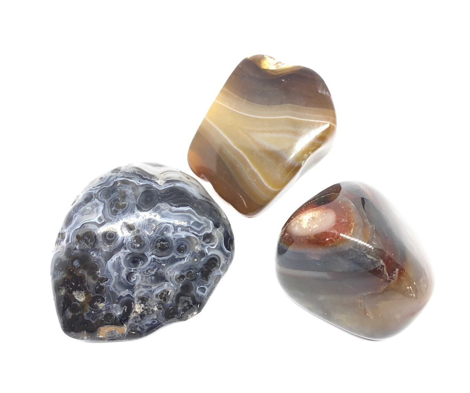 Agate Polished Stones From Brazil 3pcs 212g Total approximately 1 1/2in – 2in