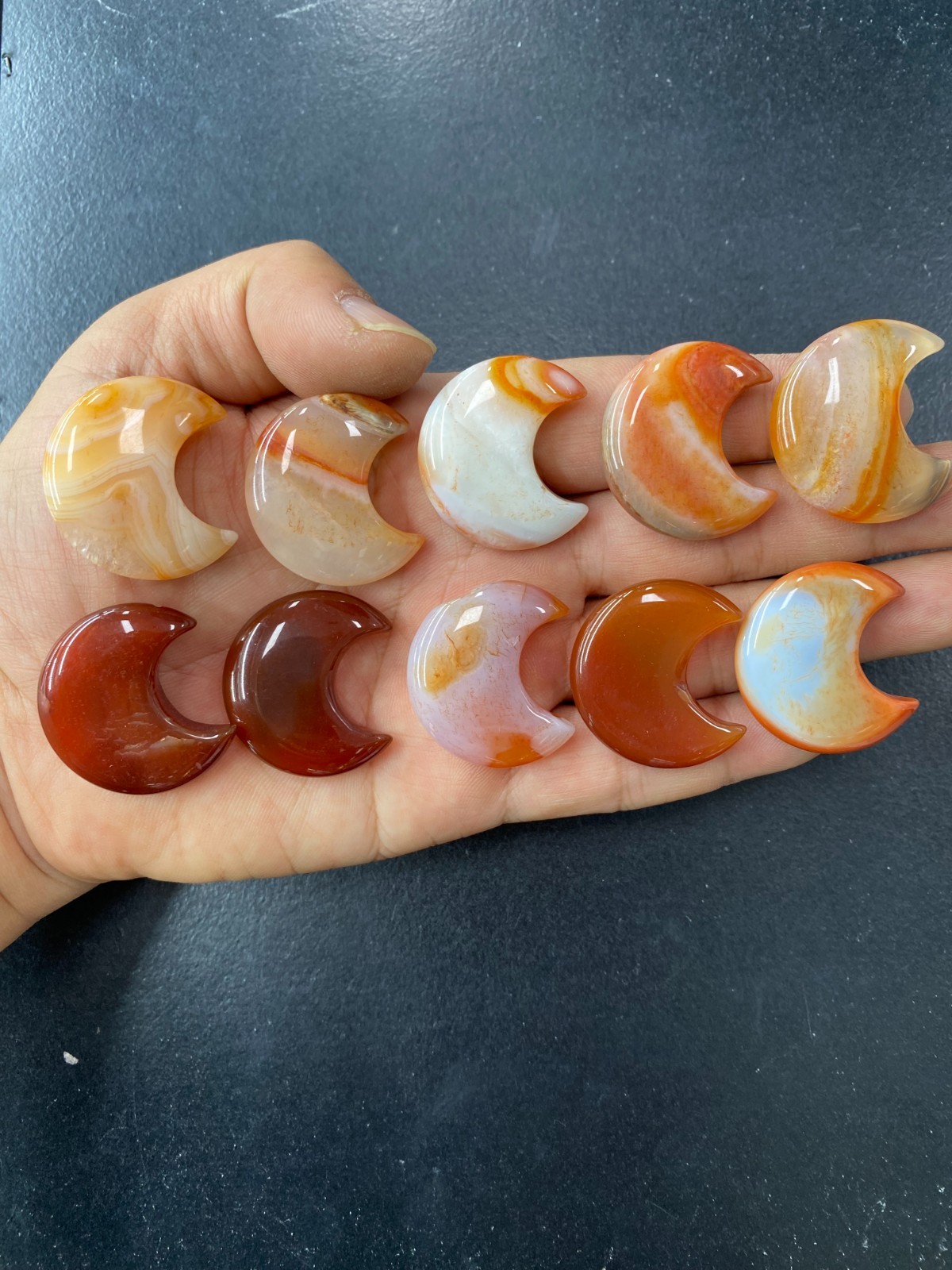 10pc Natural Red agate Quartz carved moon crystal reiki healing gift random