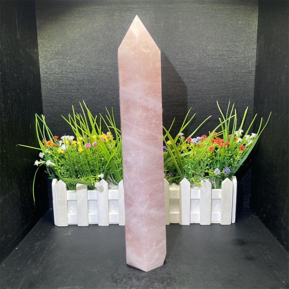 3.2LB 11.8″ Natural Rose Quartz Obelisk Crystal Quartz Mineral Tower healing