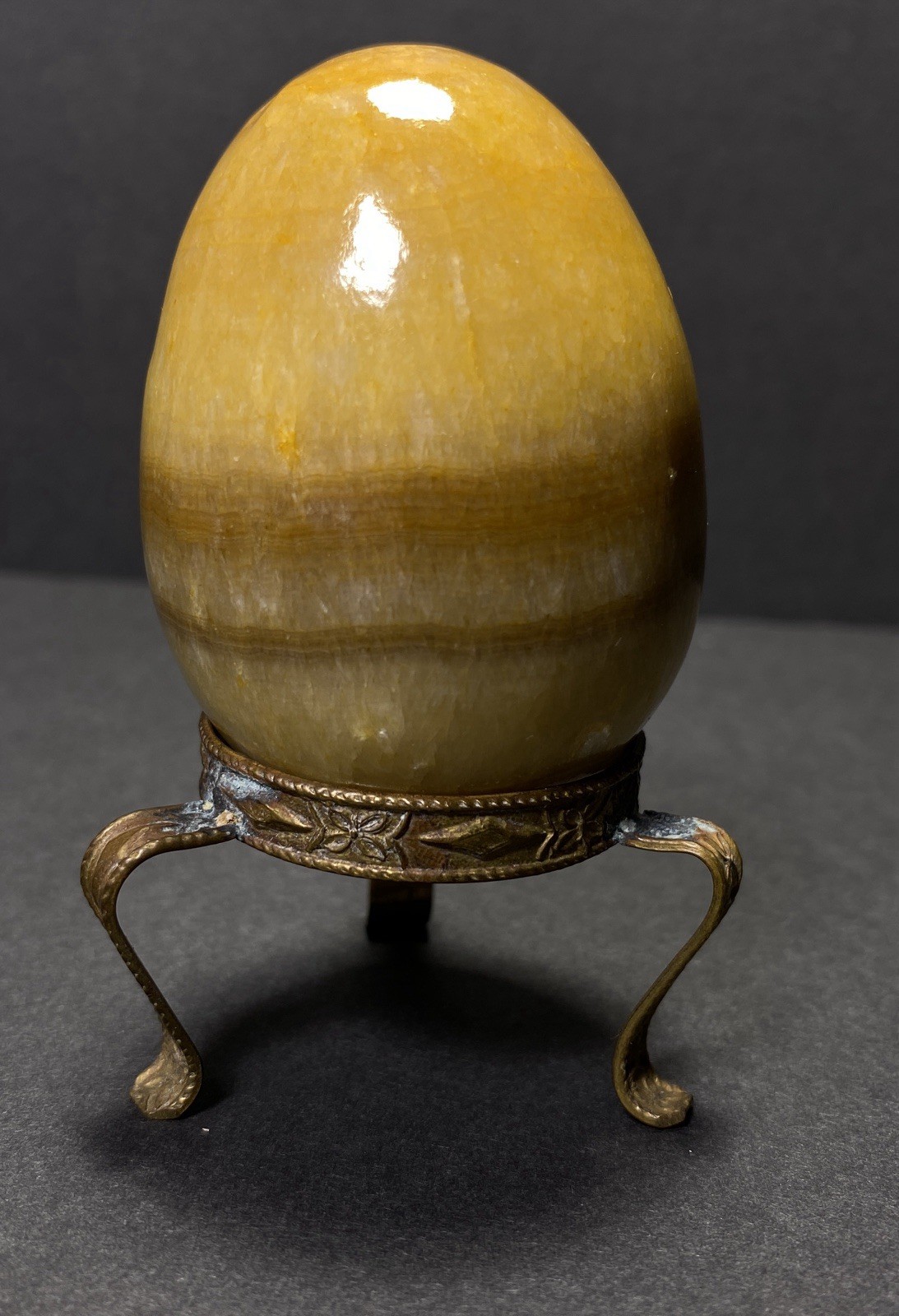 Natural Onyx Stone Egg With Stand Hand Polished Banded Agate Calcite Crystal