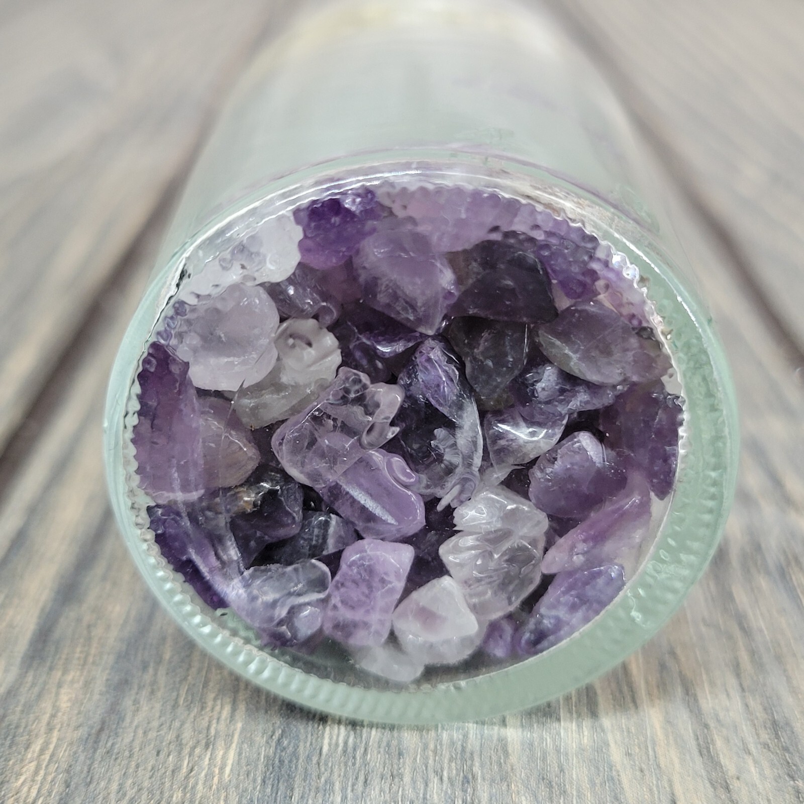 Amethyst & Citrine 4oz Vintage Apothecary Glass Jar of Crystal Tumbles Wagner