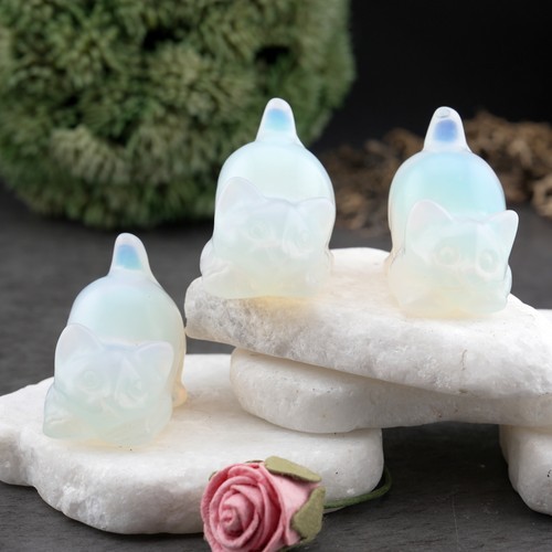 Opalite Crystal Cat Carving Stone Healing Protection Trinket Cat Lover Tier Gift
