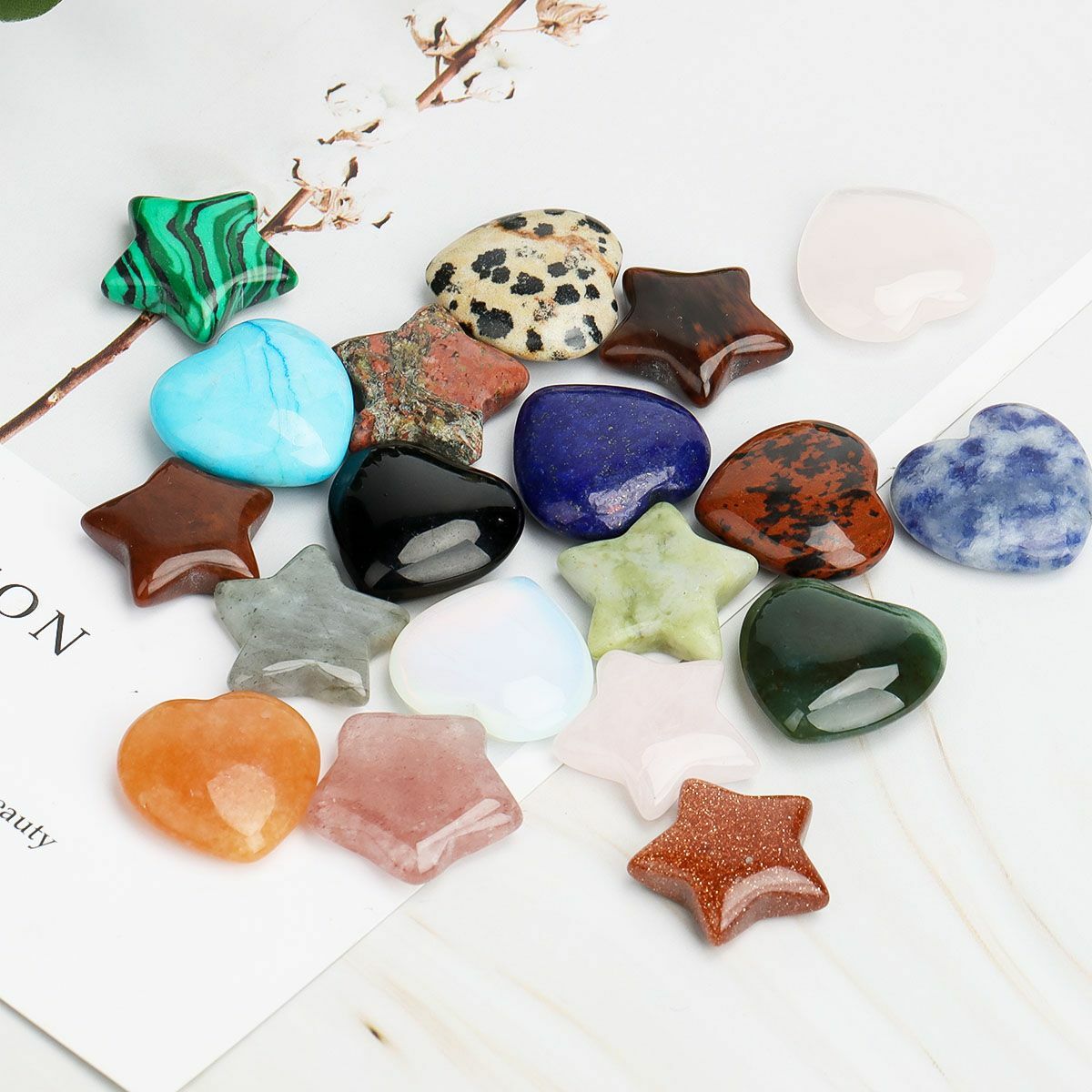 10/30PCS Natural Crystal Quartz Carved Heart Stars Shaped Healing Love Gemstone