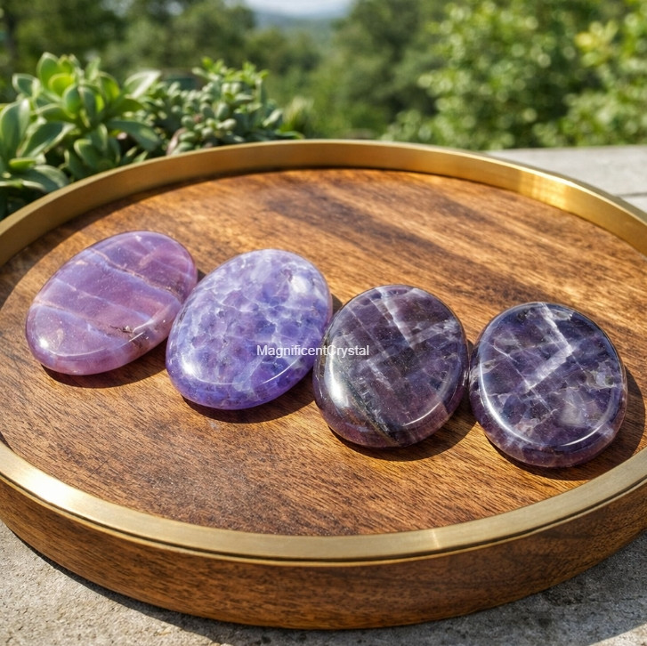 Genuine Amethyst Worry Stone Reiki Healing Palm Stone Crystal Relax Home Decor