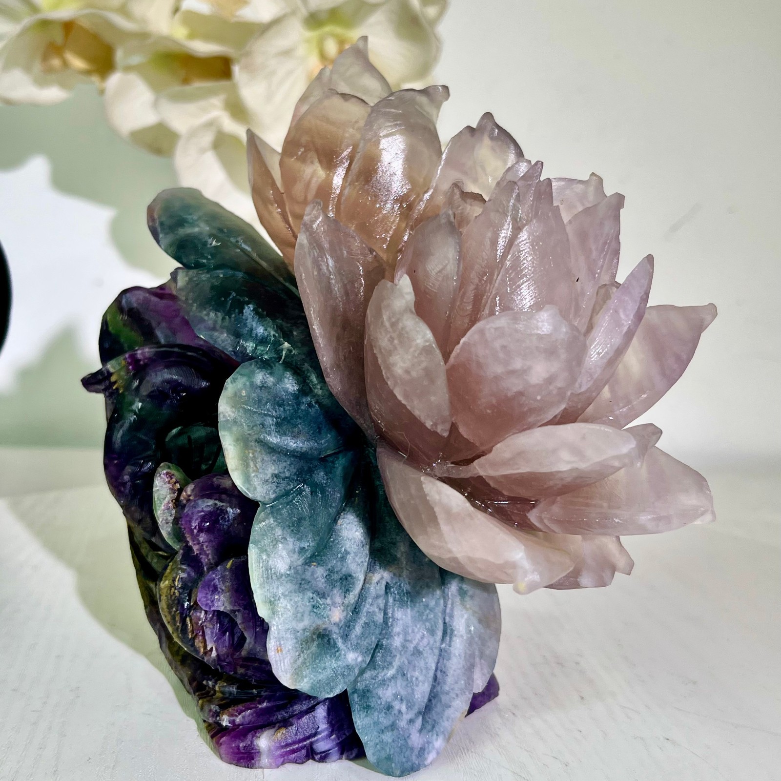 4.01LB Natural fluorite quartz products, hand carved and polished spiritual orn