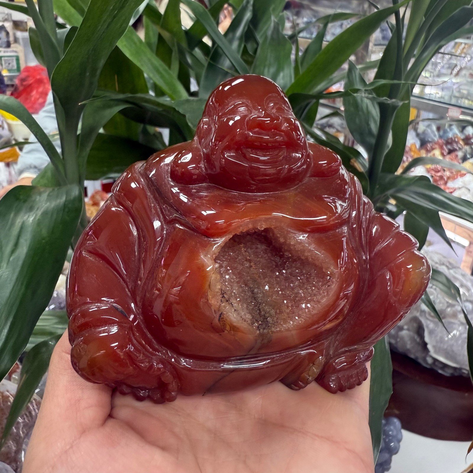 1.1LB Natural Red agate hand carved Buddha Quartz Crystal reiki healing random