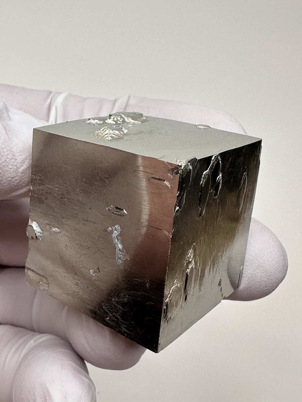 MIRROR SHINE__Beautiful Lusterous 1 1/4” Pyrite Cube__Navajun Mine, Spain