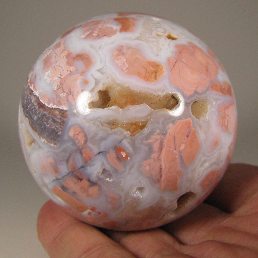 2.7″ PINK AGATE Polished Gemstone Sphere Ball w/ Stand – Brazil – 69mm