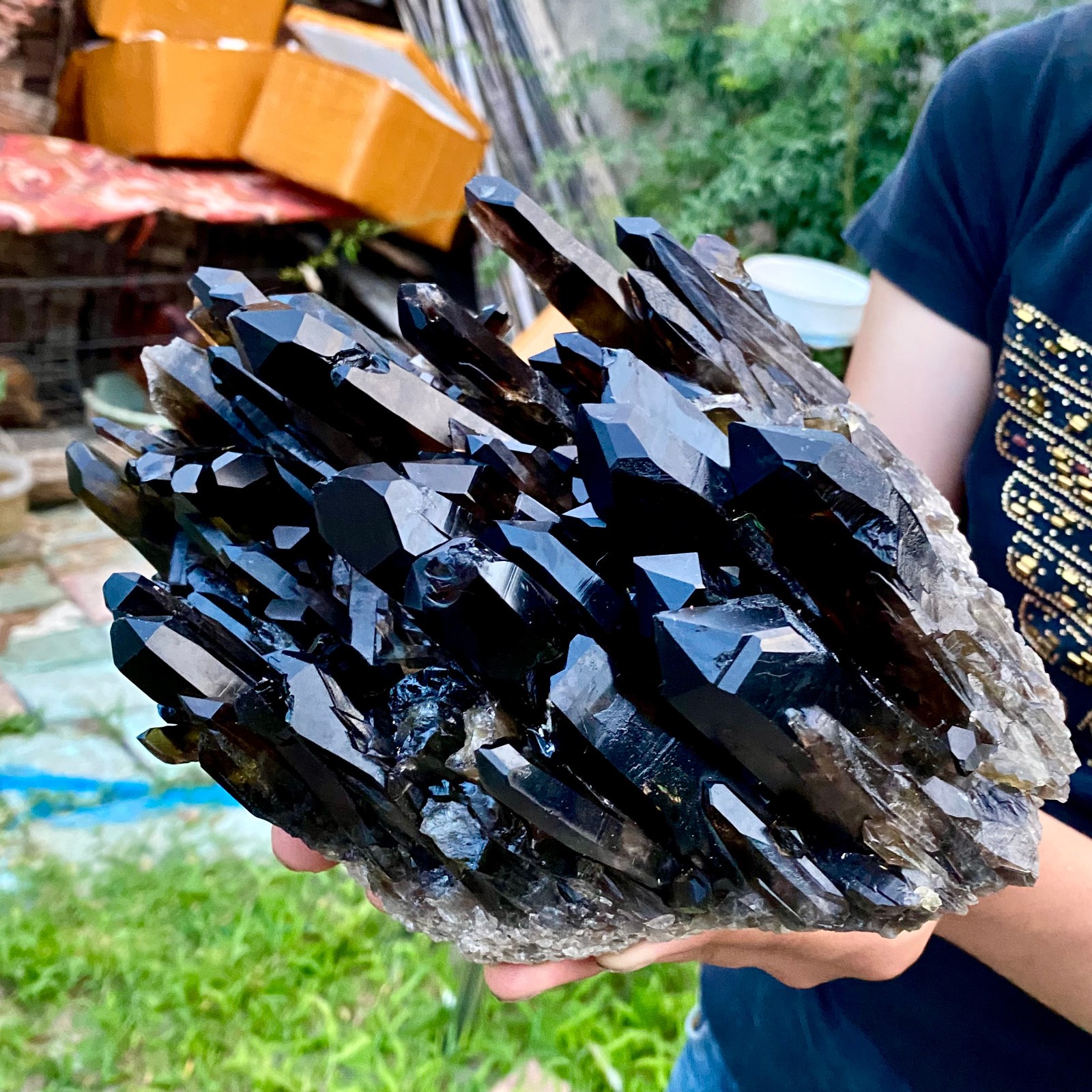 7.3LB Natural Tea black Crystal quartz Cluster Mineral Specimen Healing reiki