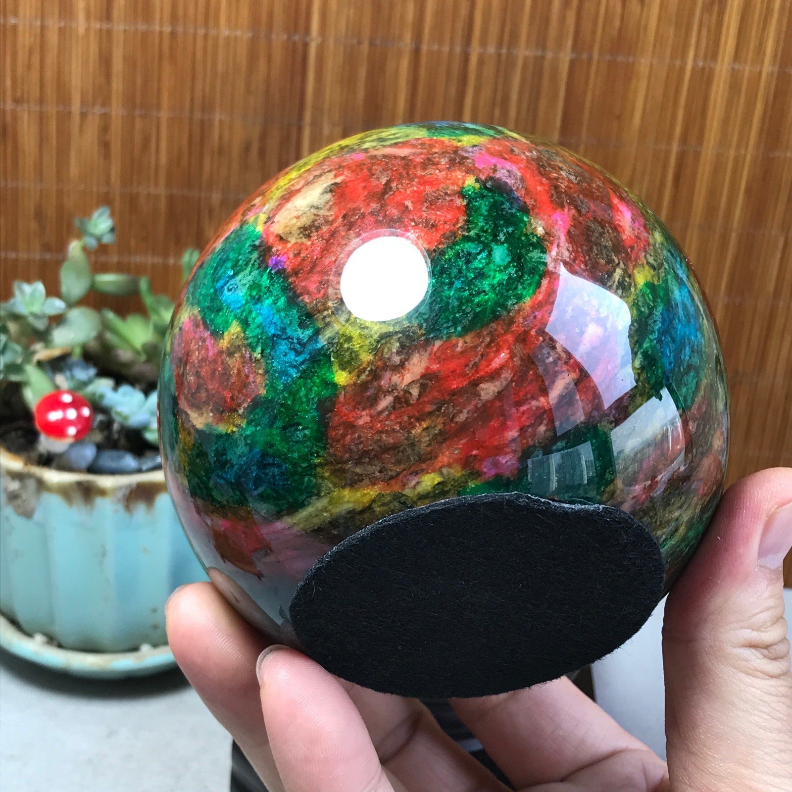 Natural “Seven Colors Jade” sphere Ball -Taiwan China 1.85kg Base Random A5808